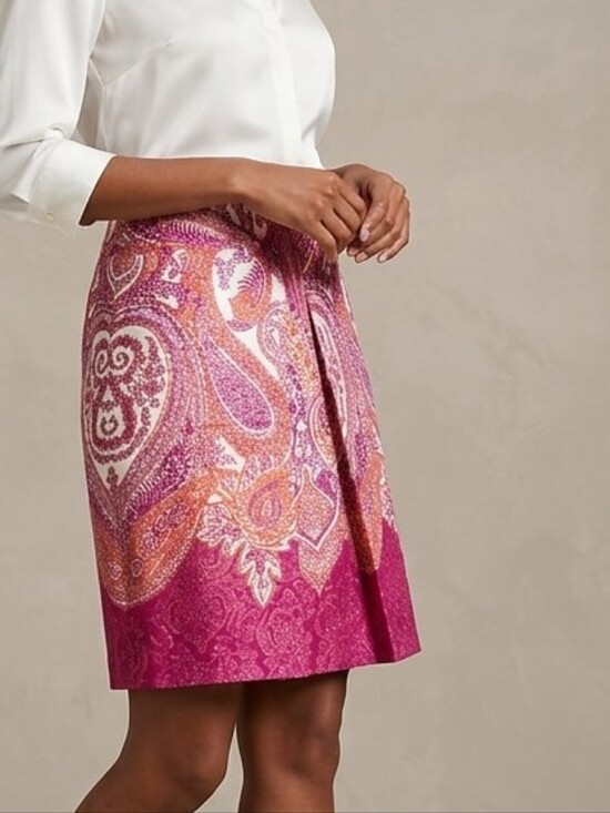 Ann Taylor Dresses & Skirts - Ann Taylor Pink Paisley A-Line Skirt with Orange & Cream Accents